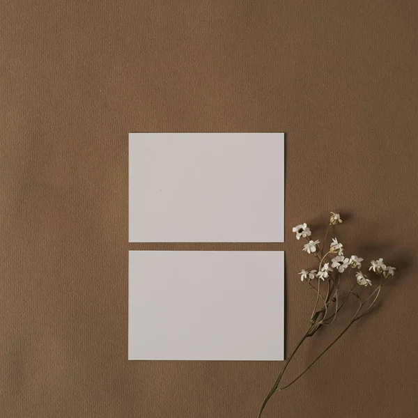 Blank Paper Sheet Card Mockup Copy Space Beautiful White Flowers — Stock Photo, Image