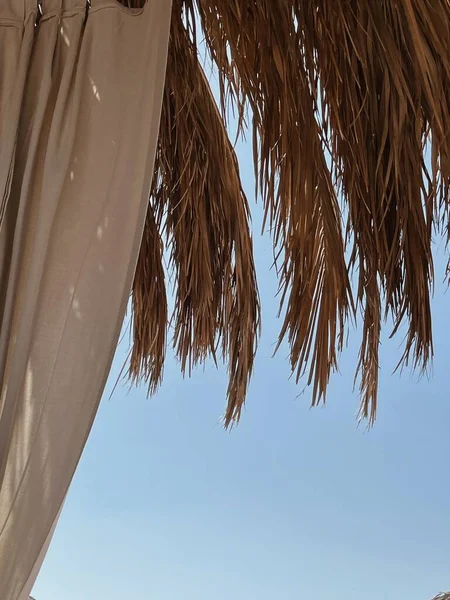 Bellissimo Padiglione Baldacchino Rilassarsi Sulla Spiaggia Con Tende Tenda Fatta — Foto Stock