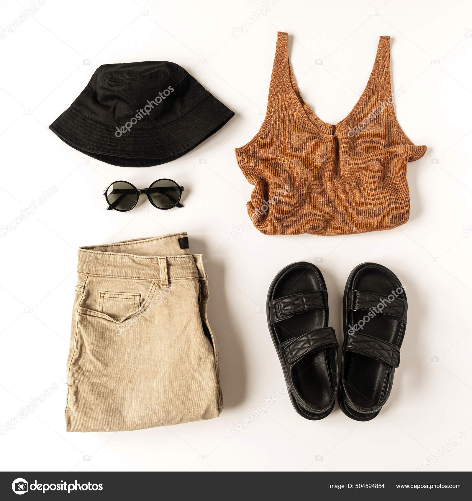 Sommer Æstetiske Mode Tøj Sammensætning Med Panama Tøfler Stock-foto © maximleshkovich