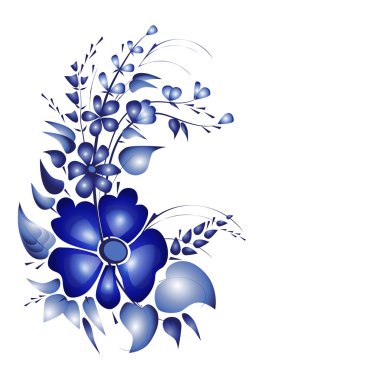 Çiçek aranjmanı. Gzhel stil kartı