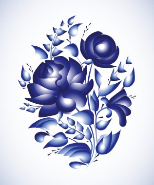 Gzhel el boyama bir tepsi / plaka Rus geleneğinde