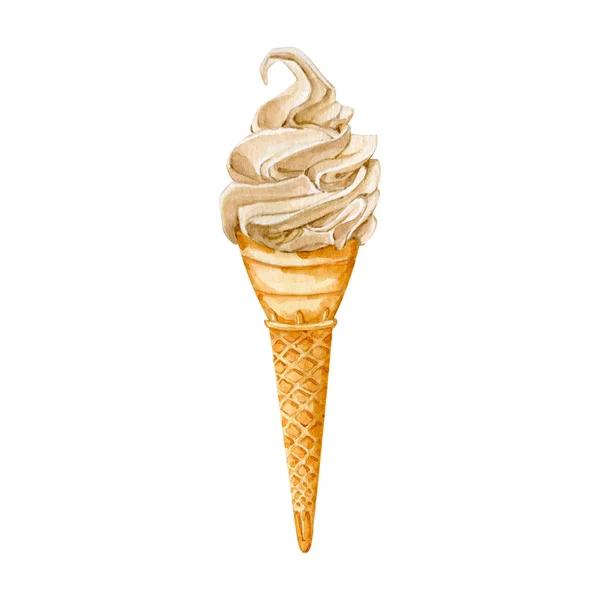 Watercolor sweet ice cream cone food illustration