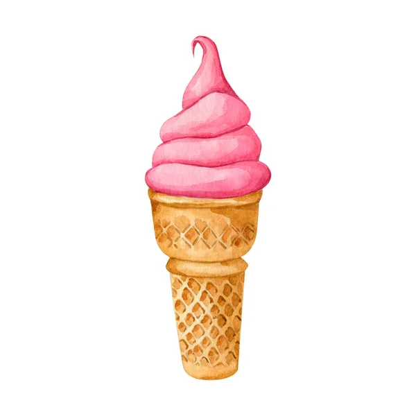 Watercolor sweet ice cream cone food illustration