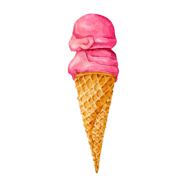 Watercolor sweet ice cream cone food illustration