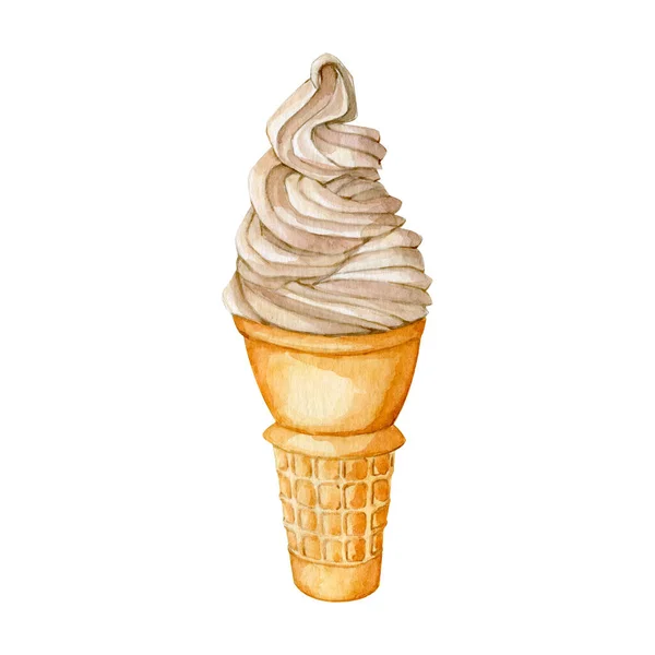 Watercolor sweet ice cream cone food illustration