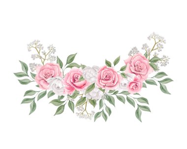 Güllü ve okaliptüslü suluboya çiçek buketi kompozisyonu