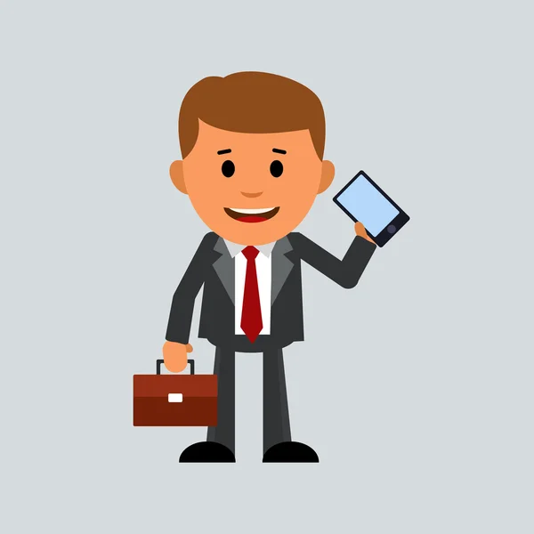 Businessman vector manager con valigetta e telefono . — Vettoriale Stock