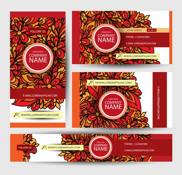 Kurumsal kimlik vektör şablonları karalamalar floral tema ile ayarlayın. Çizilmiş tasarım el.