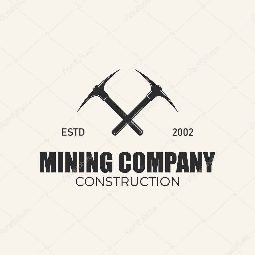 Mining icon line art logo design vector illustration.