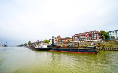 View of the surrounding area at the harbor in Duisburg. Industrial port on the Ruhr.
