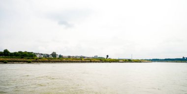 View of the surrounding area at the harbor in Duisburg. Industrial port on the Ruhr.