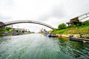 View of the surrounding area at the harbor in Duisburg. Industrial port on the Ruhr.