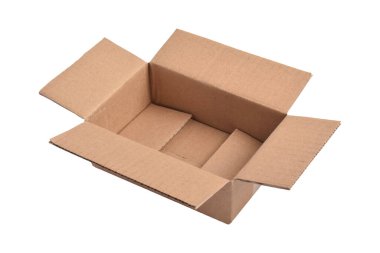 Beyaz bir arka plan üzerinde izole karton kutu açıldı.
