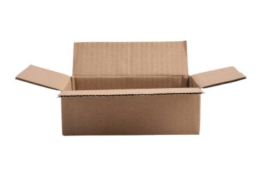 Beyaz bir arka plan üzerinde izole karton kutu açıldı.