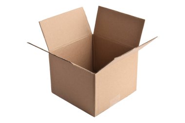 Beyaz bir arka plan üzerinde izole karton kutu açıldı.