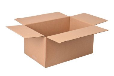 Açılmış karton kutu beyaz arkaplanda izole edildi