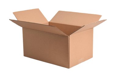 Açılmış karton kutu beyaz arkaplanda izole edildi