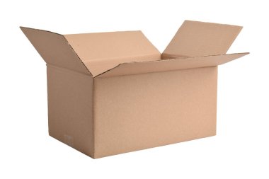 Açılmış karton kutu beyaz arkaplanda izole edildi