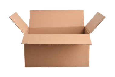 Açılmış karton kutu beyaz arkaplanda izole edildi