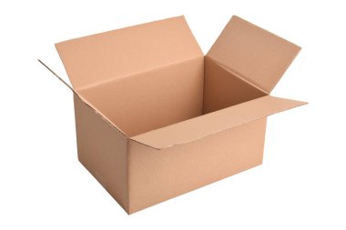 Açılmış karton kutu beyaz arkaplanda izole edildi