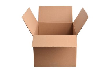 Beyaz bir arka plan üzerinde izole karton kutu açıldı.