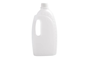 Çamaşır deterjanı, beyaz arka planda izole edilmiş plastik sabun şişesi..
