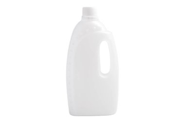 Çamaşır deterjanı, beyaz arka planda izole edilmiş plastik sabun şişesi..