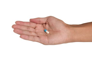 Beyaz arka planda antibiyotik kapsülü var. Sağlık ve eczane. Tıbbi tedavi hapları.