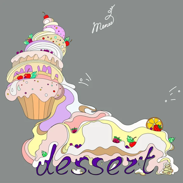 Ilustración de fantásticos pasteles con postre — Vector de stock