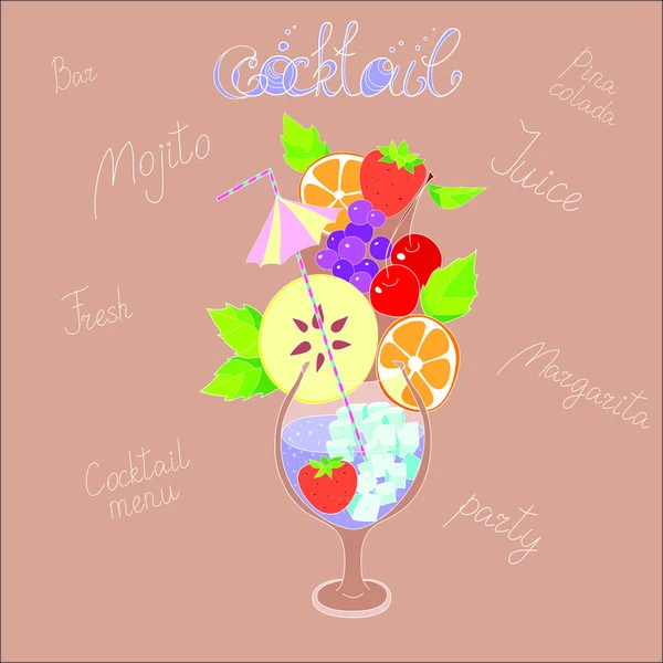 Illustration mit dem Bild eines Cocktails mit Früchten — Stockvektor