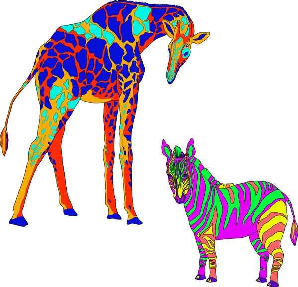 Illustration med bilden giraff och zebra — Stock vektor