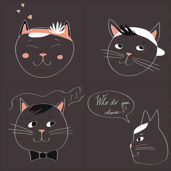 Illustration with the image of four cats and text Who do you choose on a gray background. Vector — Stock Vector