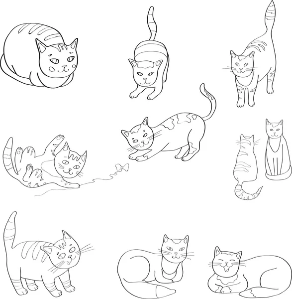 Illustration Set with the image of cats. black and white, line. Vector — Stock Vector