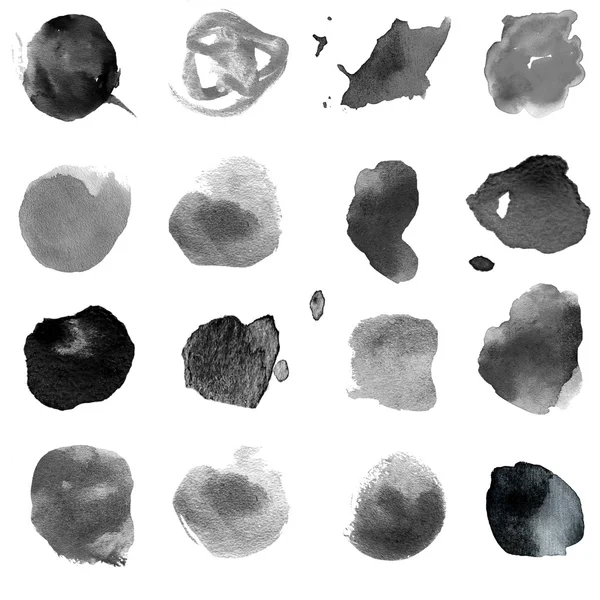 Illustration of a set of watercolor spots of black and gray colors. — Stock Photo, Image