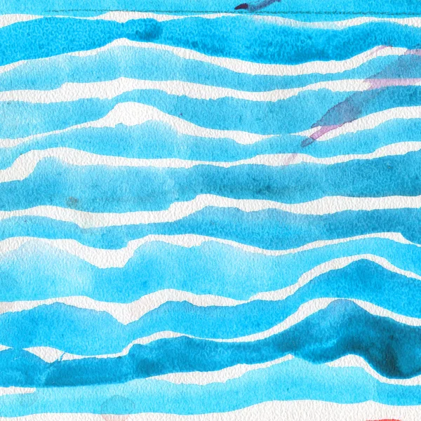 白地に鮮やかな青い色の水彩テクスチャ、エンボスの水平方向のブラシのストリップします。. — ストック写真