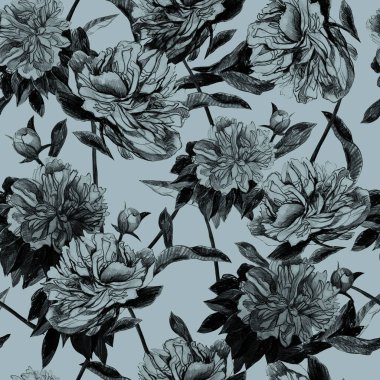 Çizim kalemi. Şakayık çiçeği deseni. Çiçeklerin serbest çizimi.