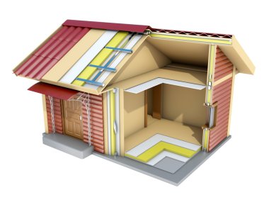 Cut küçük çerçeve evde. 3D çizim