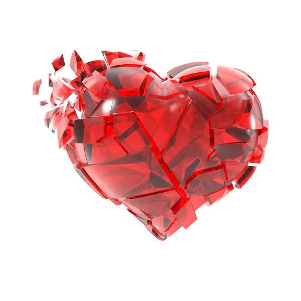 Roto en pedazos de corazón de cristal rojo . — Foto de Stock