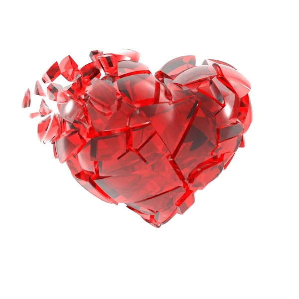 Roto en pedazos de corazón de cristal rojo . — Foto de Stock