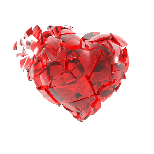 In stukken van rood glas hart gebroken. — Stockfoto