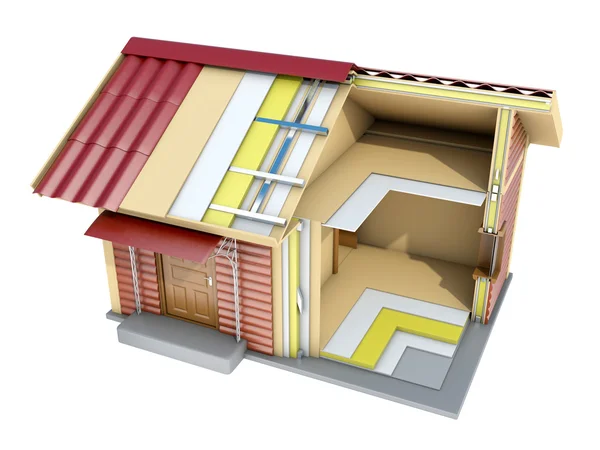 La pequeña casa de marco en corte. ilustración 3d —  Fotos de Stock