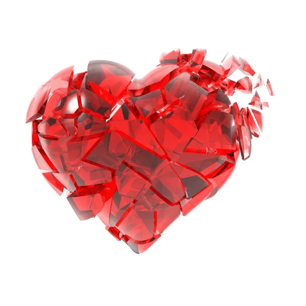 Разбитое красное стеклянное сердце. 3d иллюстрация — стоковое фото