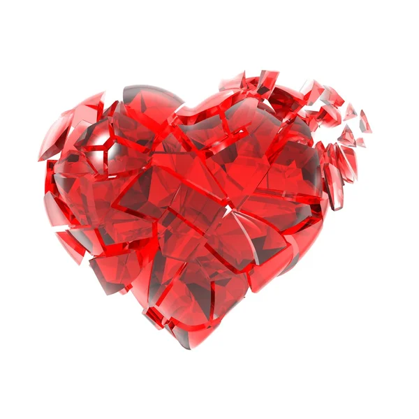 Corazón de cristal rojo roto. ilustración 3d — Foto de Stock