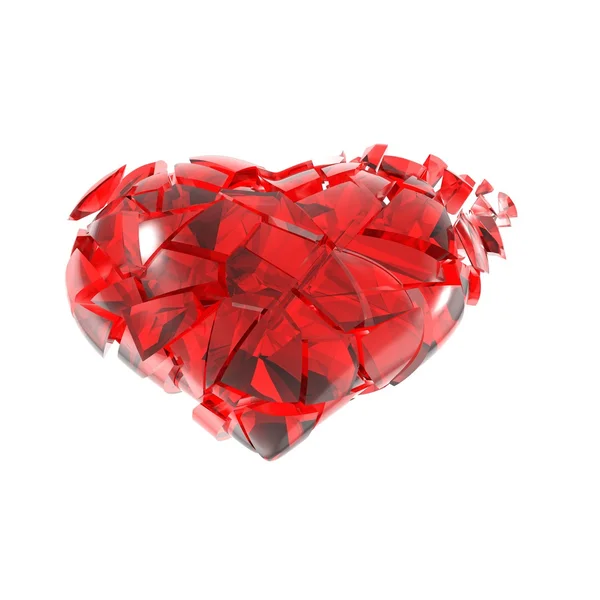 Broken red glass heart. 3d illustration — Stock Photo, Image