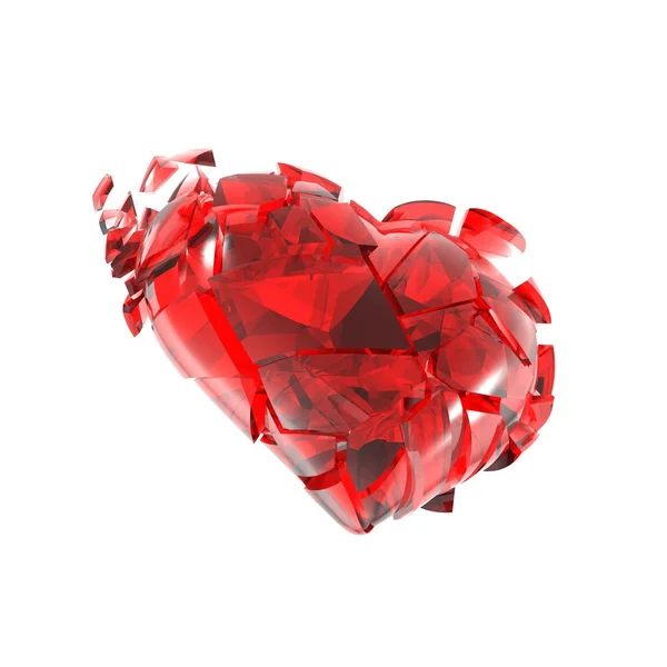 Разбитое красное стеклянное сердце. 3d иллюстрация — стоковое фото