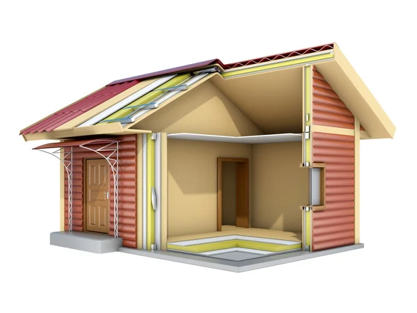 Liten ram huset i snitt. 3D illustration Stockbild