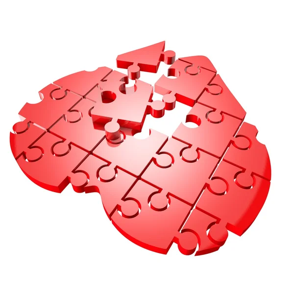 Red heart of the puzzle. — Stock Photo, Image