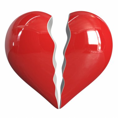 Kırmızı kalp kırık. 3D çizim