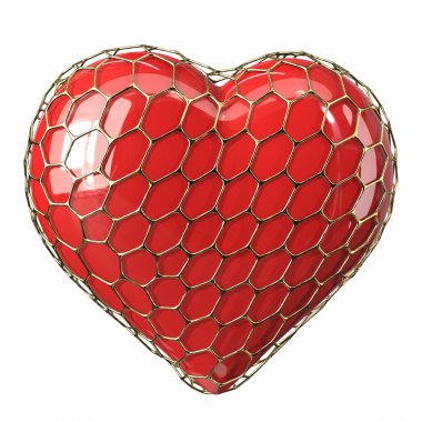 Red heart in a golden cage. 3d illustration clipart