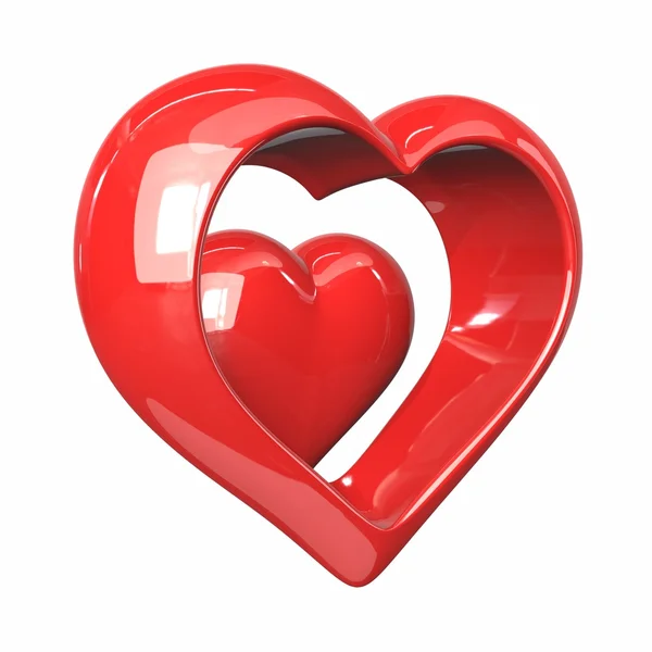 Красное сердце с отражениями на белом фоне. 3d иллюстрация — стоковое фото